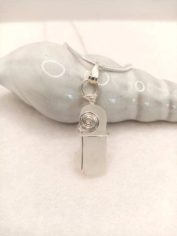 Wire Wrapped Sea Glass Necklace, Sea Glass, Gifts for her, Free Postage