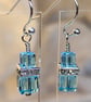 Glass Crystal earrings, blue and silver