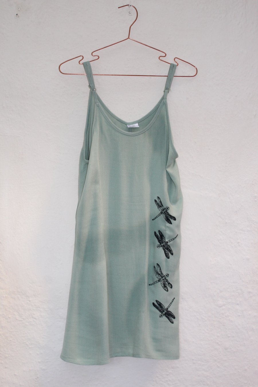 Vintage 90's Ladies dragonfly hand print Dress,Re worked Summer  dress,up cycled