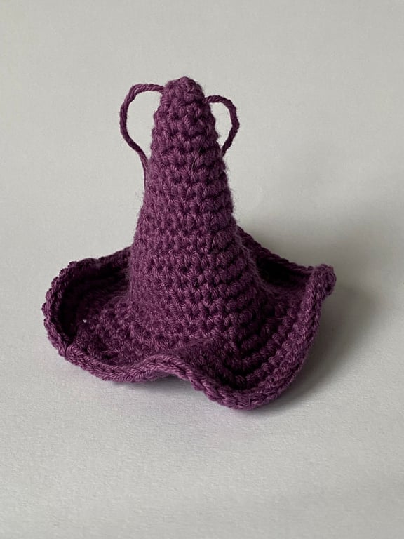 Small Hanging Purple Witches Hat Halloween Crochet Decoration