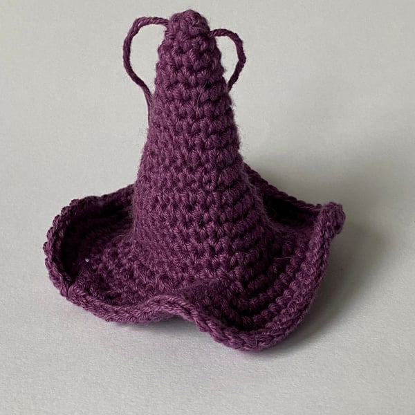 Small Hanging Purple Witches Hat Halloween Crochet Decoration