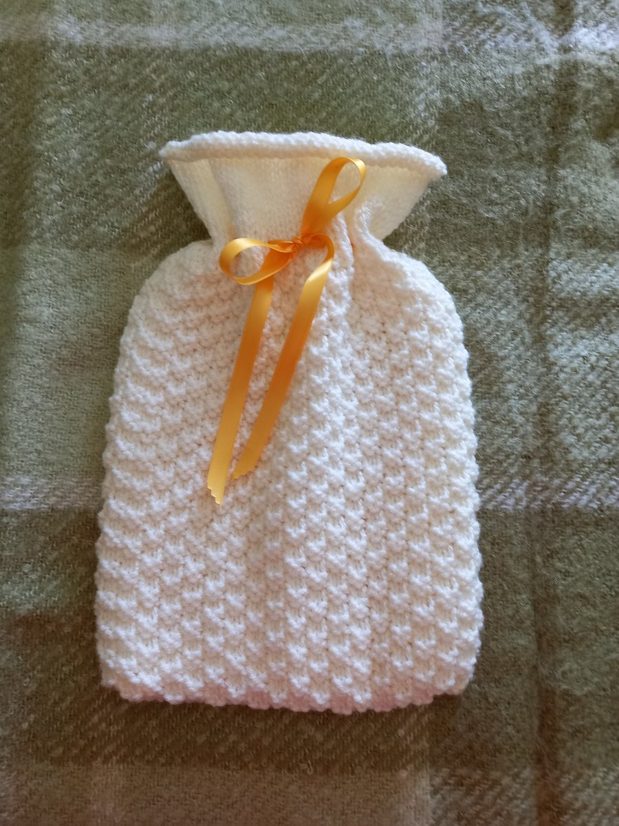 Cream Hot Water Bottle Cover Hand Knitted in Ac... Folksy