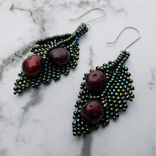 Holly Earrings with Freshwater Pearl Berries