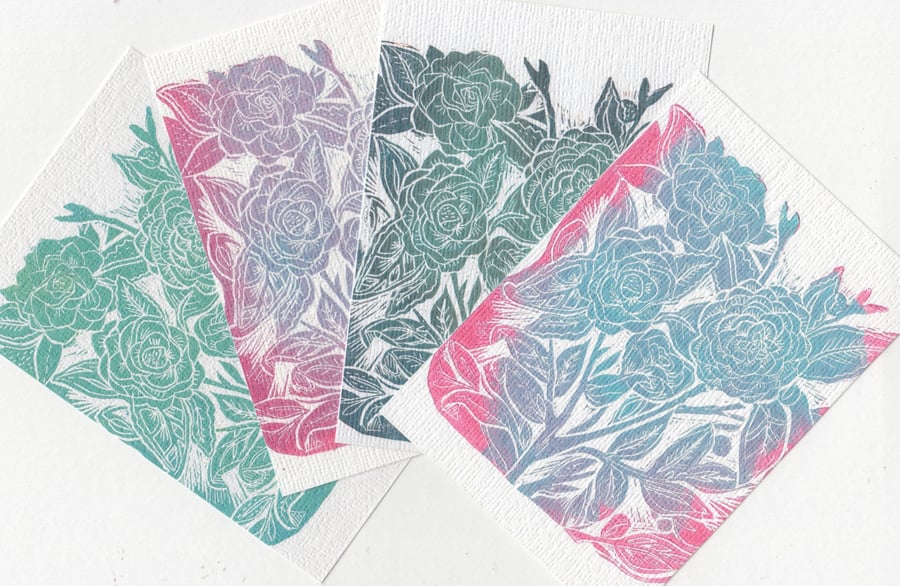 Flower Postcard Set. Linocut A6 Prints