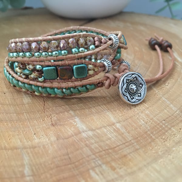 Bracelet, Boho leather 3 x wrap bracelet, mothers day gift, boho chic, yoga