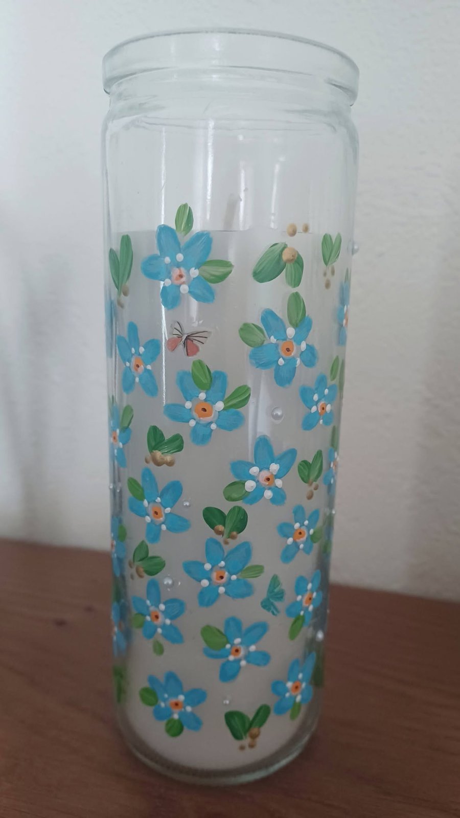 Hand Painted Forget-me-Not Candle