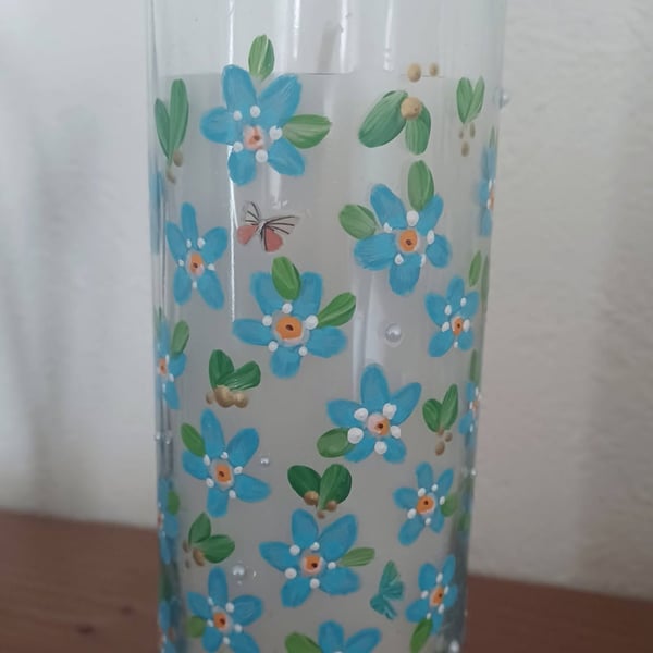 Hand Painted Forget-me-Not Candle