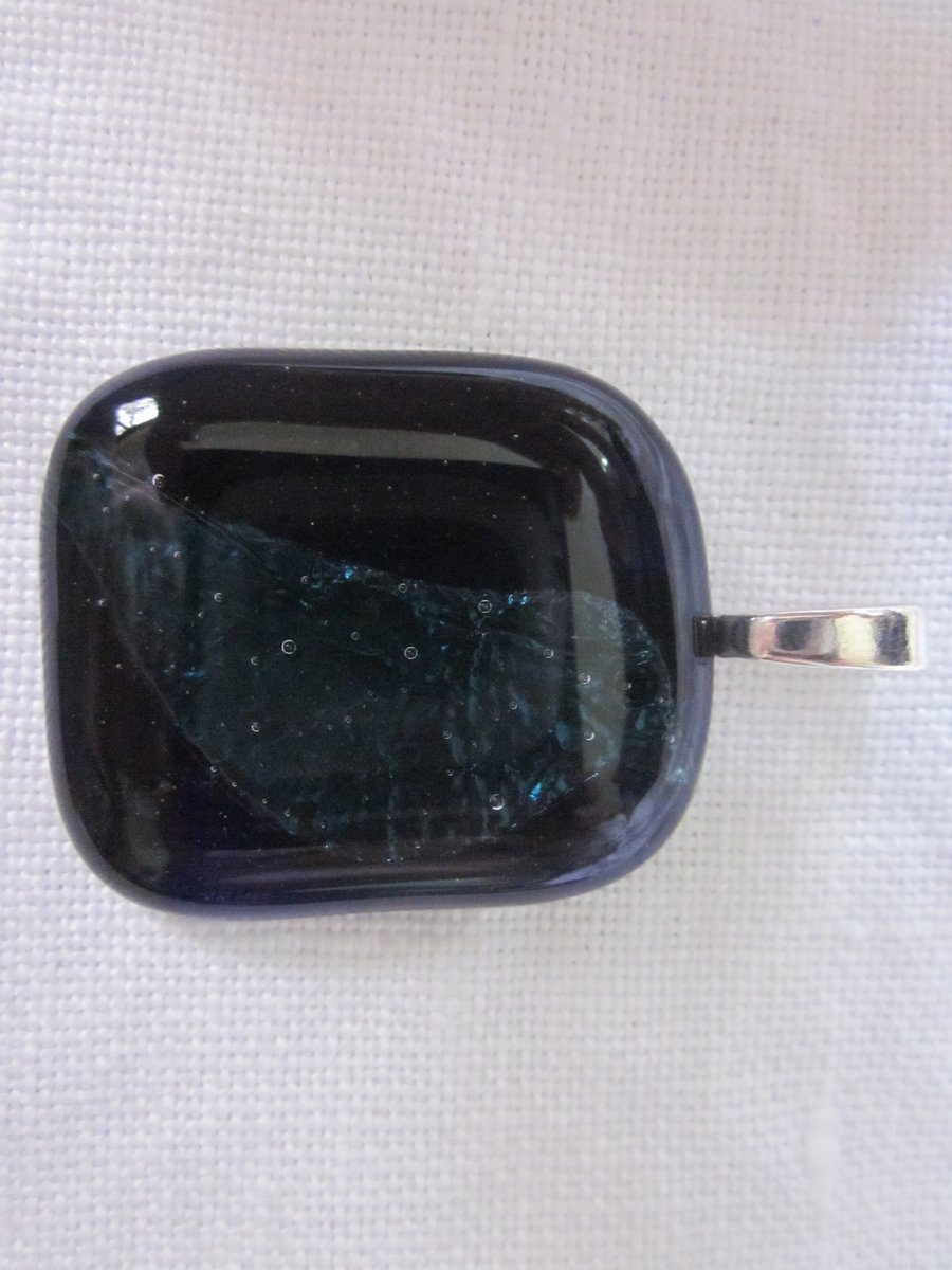 Handmade fused glass copper inclusion pendant - deep purple sparrow