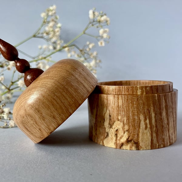 Elegant, hand-turned wooden ring box with mahogany finial.