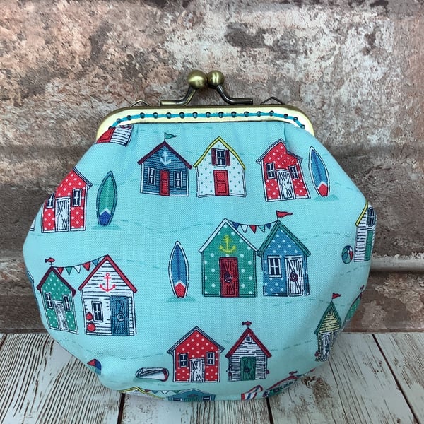 Beach Huts Seaside frame coin purse with kiss clasp