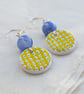 Hand-painted yellow and blue check polymer clay and sterling silver earrings  - Image 4