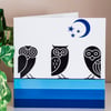 Owls Blank Greetings Card 6 inch 15 cm square modern Aztec style graphic design 