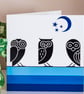 Owls Blank Greetings Card 6 inch 15 cm square modern Aztec style graphic design  - Image 1