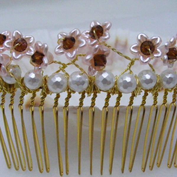 Peach Flower Hair Comb