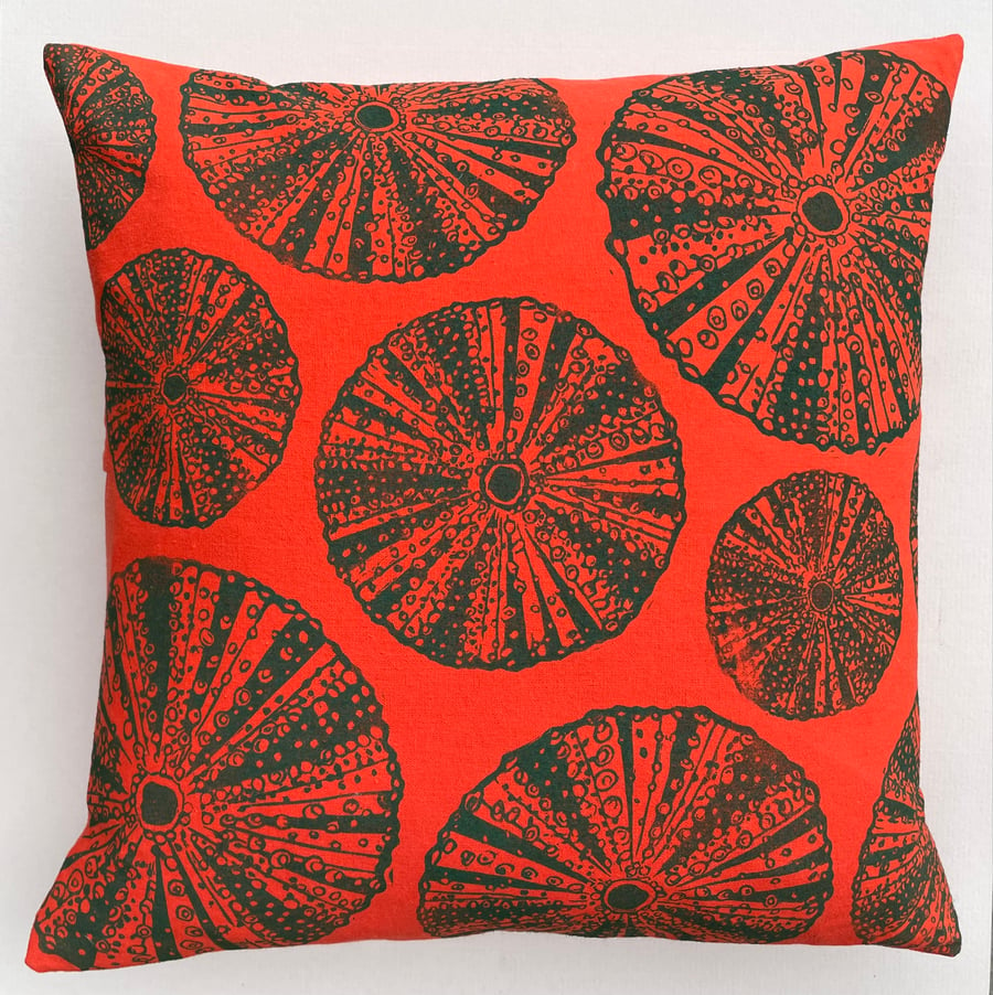 Sea Urchin Cushion - Handprinted Linocut 