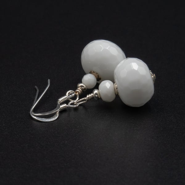 White agate and silver drop earrings.