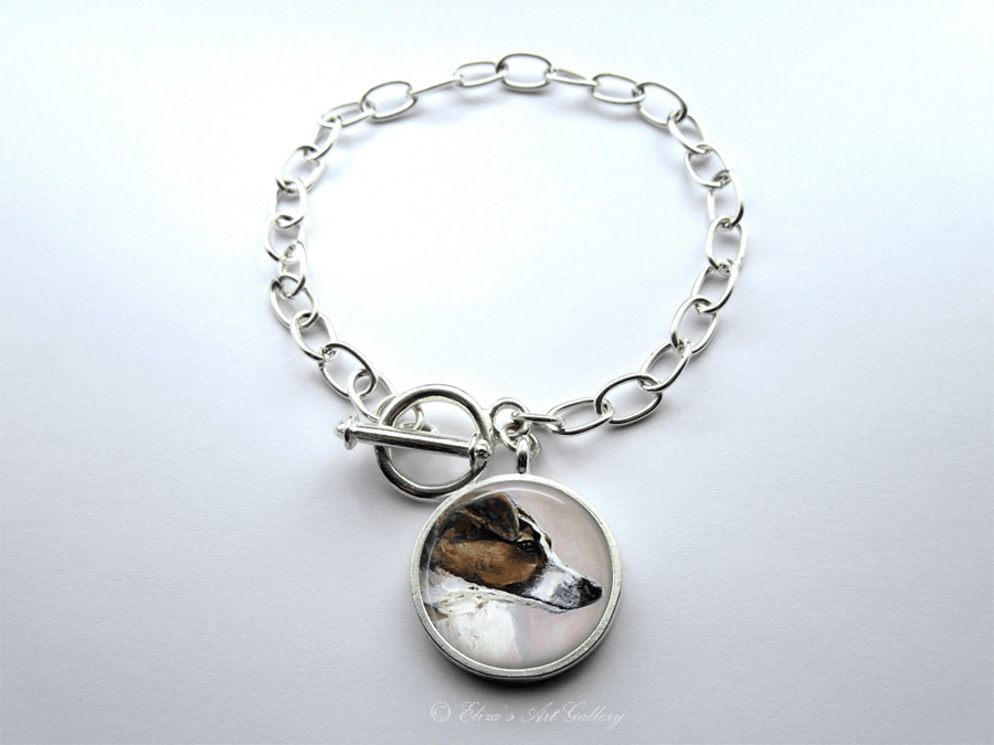 Jack Russell Terrier Dog Large Link Charm Bracelet With Toggle