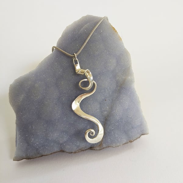 Twisted Sterling Silver Pendant on Long Silver 925 Necklace