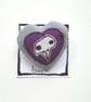 freehand embroidered chicken skull heart textile brooch purple - Image 3