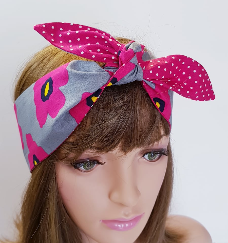 Reversible self tie cotton hair scarf head wrap hair bandanna top knot headband