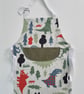 Handmade Child's Dinosaur Apron - adjustable neck and waist - upcycled fabric