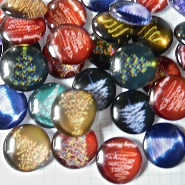 10 Glass Cabochons  20mm assorted Christmas Tree pattern