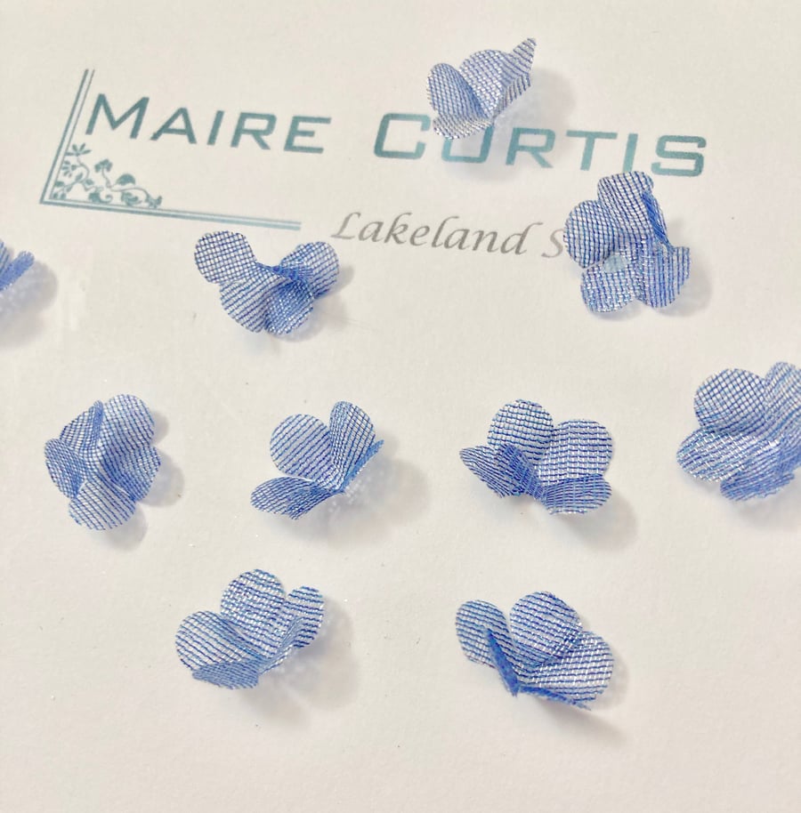Metallic Silver Blue Silk organza mayflowers