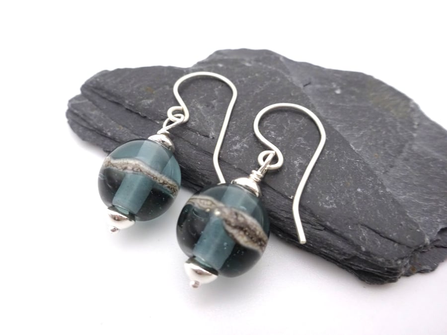 grey sphere lampwork glass earrings