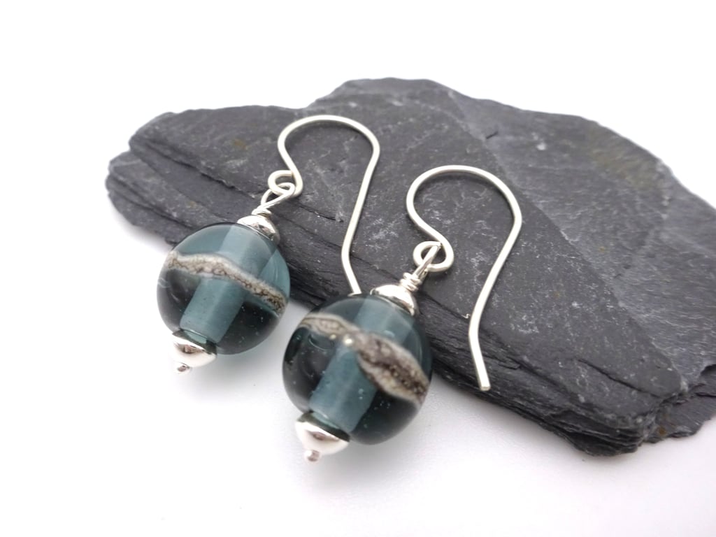 grey sphere lampwork glass earrings