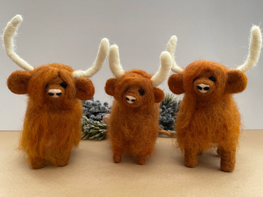 Handmade needle felted highland cow