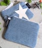 Denim Purse Pouch Purse, Pencil Case or Makeup Bag with White Star  - Image 4
