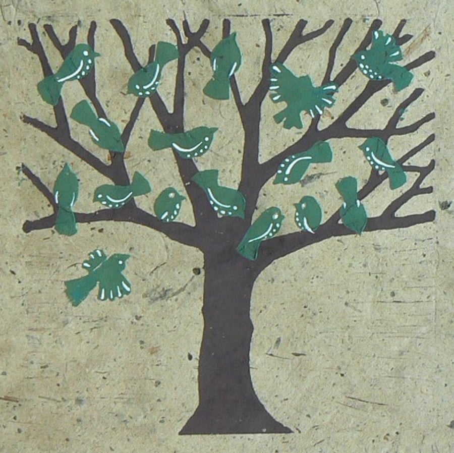 Green Bird Lino Cut Print