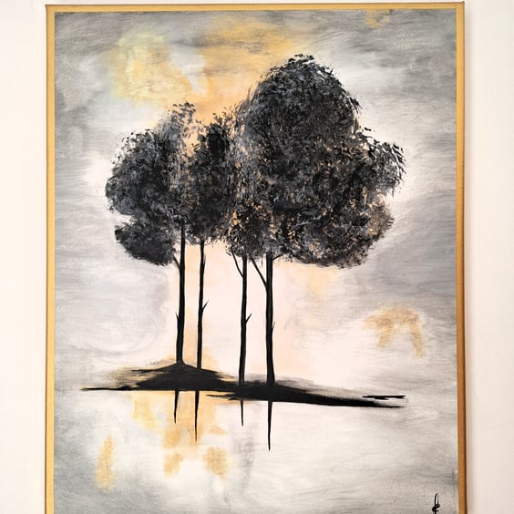 Original Abstract Acrylic Painting - Landscape Art - Winter Scene