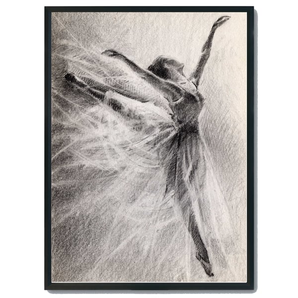 Ballerina wall print, Pencil drawn ballerina wall art, ballerina gift