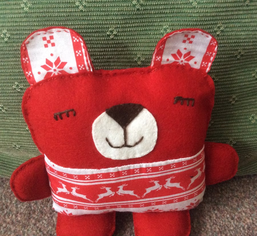 Christmas Red Felt Teddy Cuddle Cushion