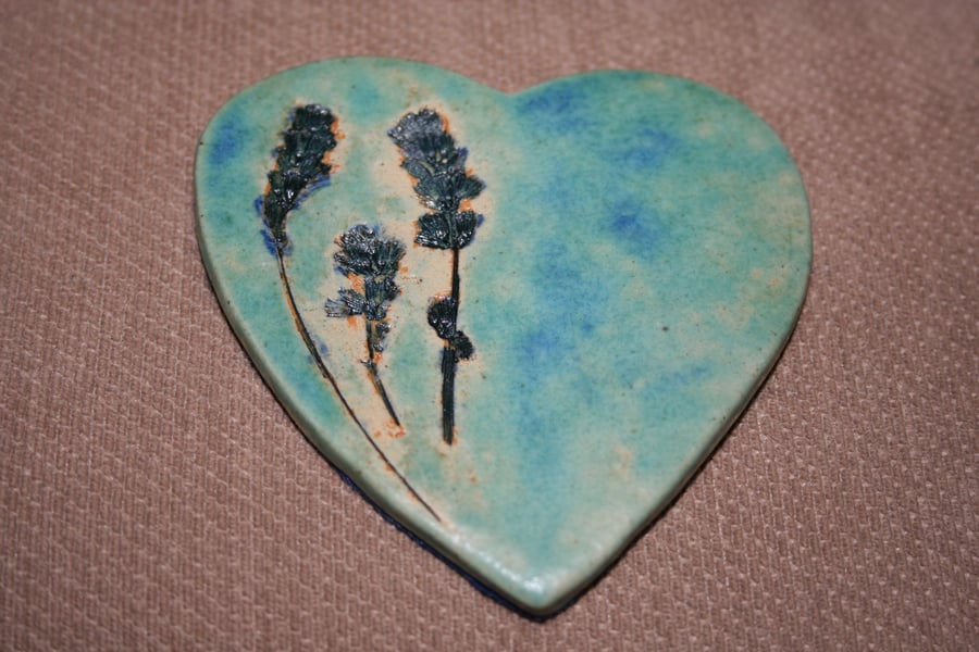 Handmade Heart & lavender ceramic tile decoration
