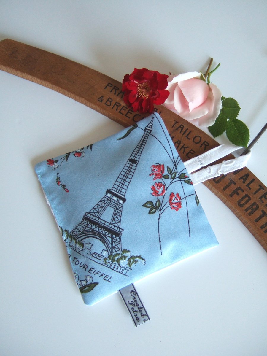 Lavender bag made in vintage Eiffel Tower fabric with dried Yorkshire lavender.