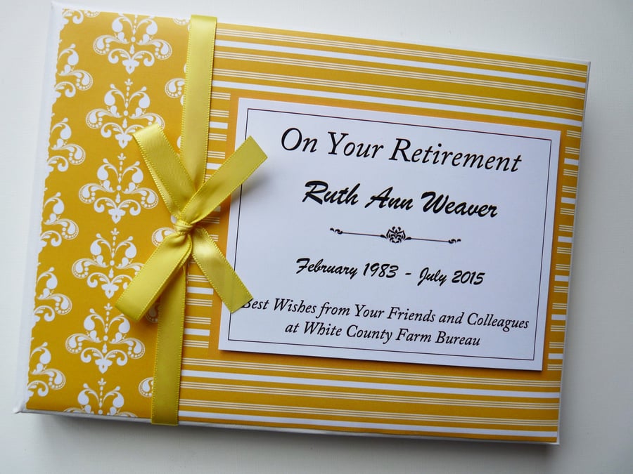 Yellow Retirement Guest book, retirement keepsake, gift