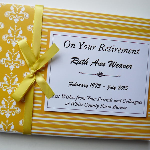 Yellow Retirement Guest book, retirement keepsake, gift