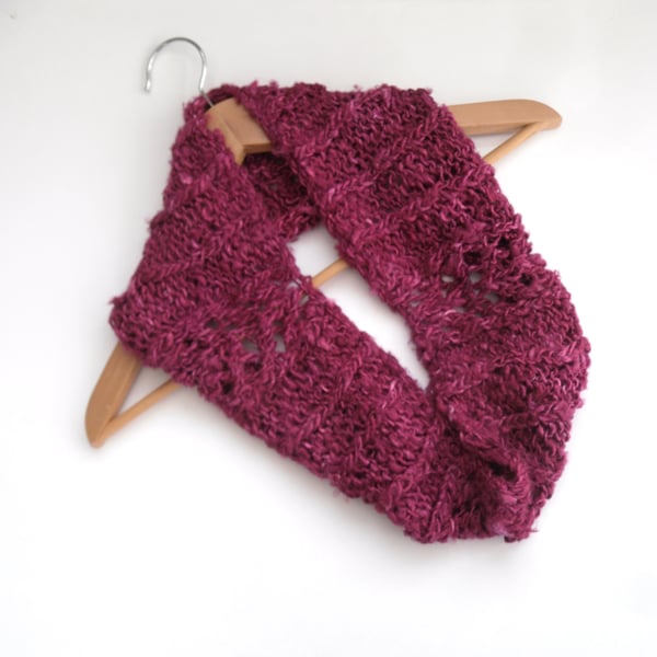 Pink knitted banana silk cowl 