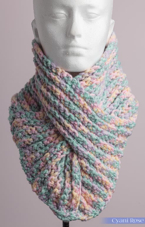 Cowl Scarf crochet lovely cosy ribbed in pale pastel colours