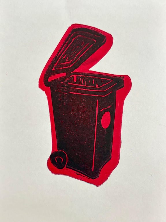 Red Wheelie Bin Lino Print