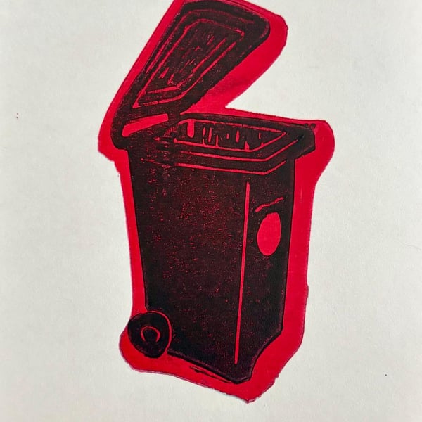 Red Wheelie Bin Lino Print