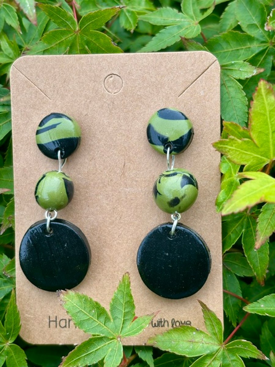 Black and Green Drop Earrings
