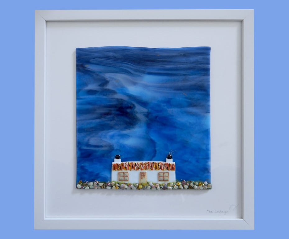 Handmade Fused Glass 'Remote Cottage' Picture