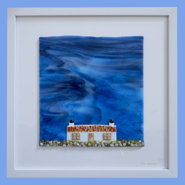 Handmade Fused Glass 'Remote Cottage' Picture