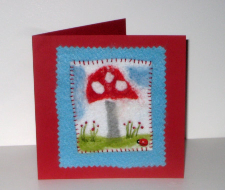 Needle Felted Toadstool Greetings Card
