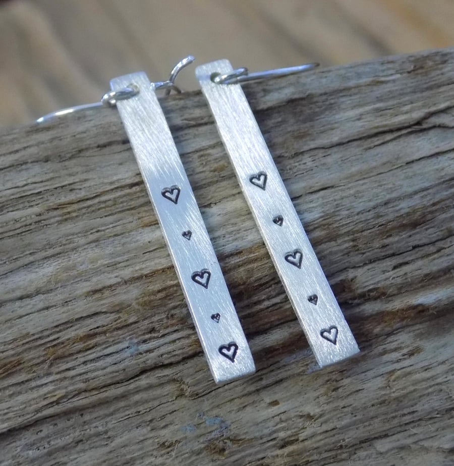 Sterling silver 'dainty hearts' drop earrings