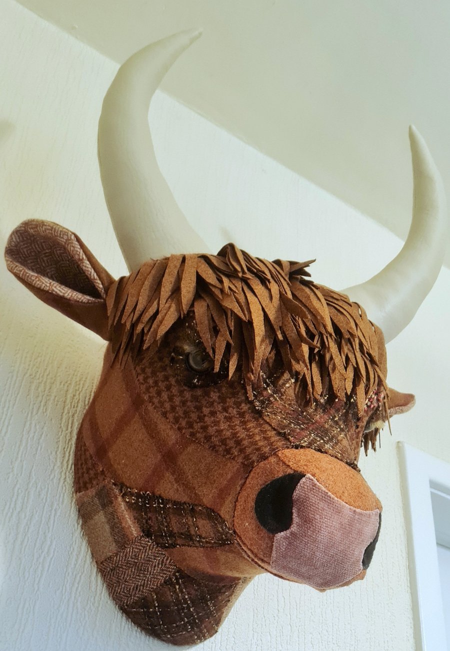 Faux highland cow in Abraham Moon rust coloured wool