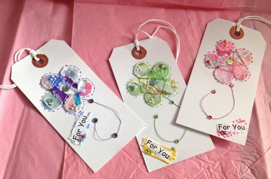 Gift Tags Set of Three,'Pretty Patch' Handmade Message Tags.